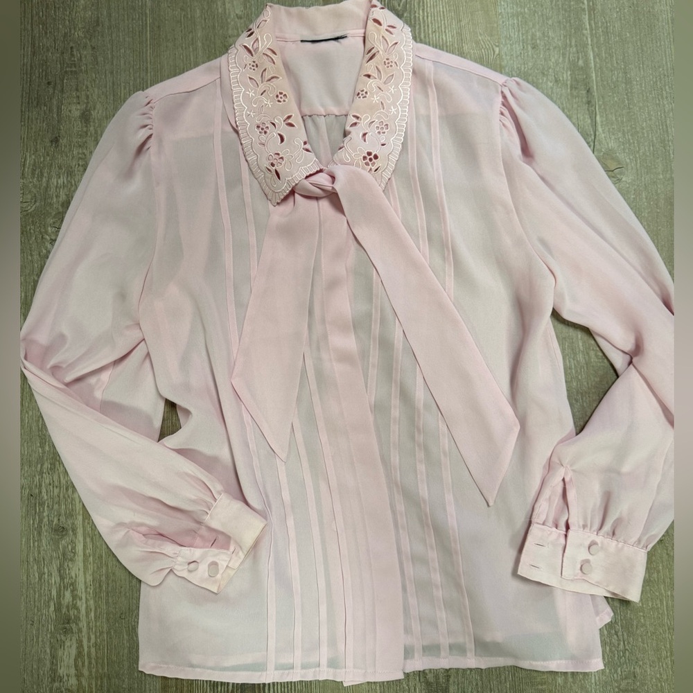 Vintage Baby Pink Blouse Pilgrim Collar Pintuck
